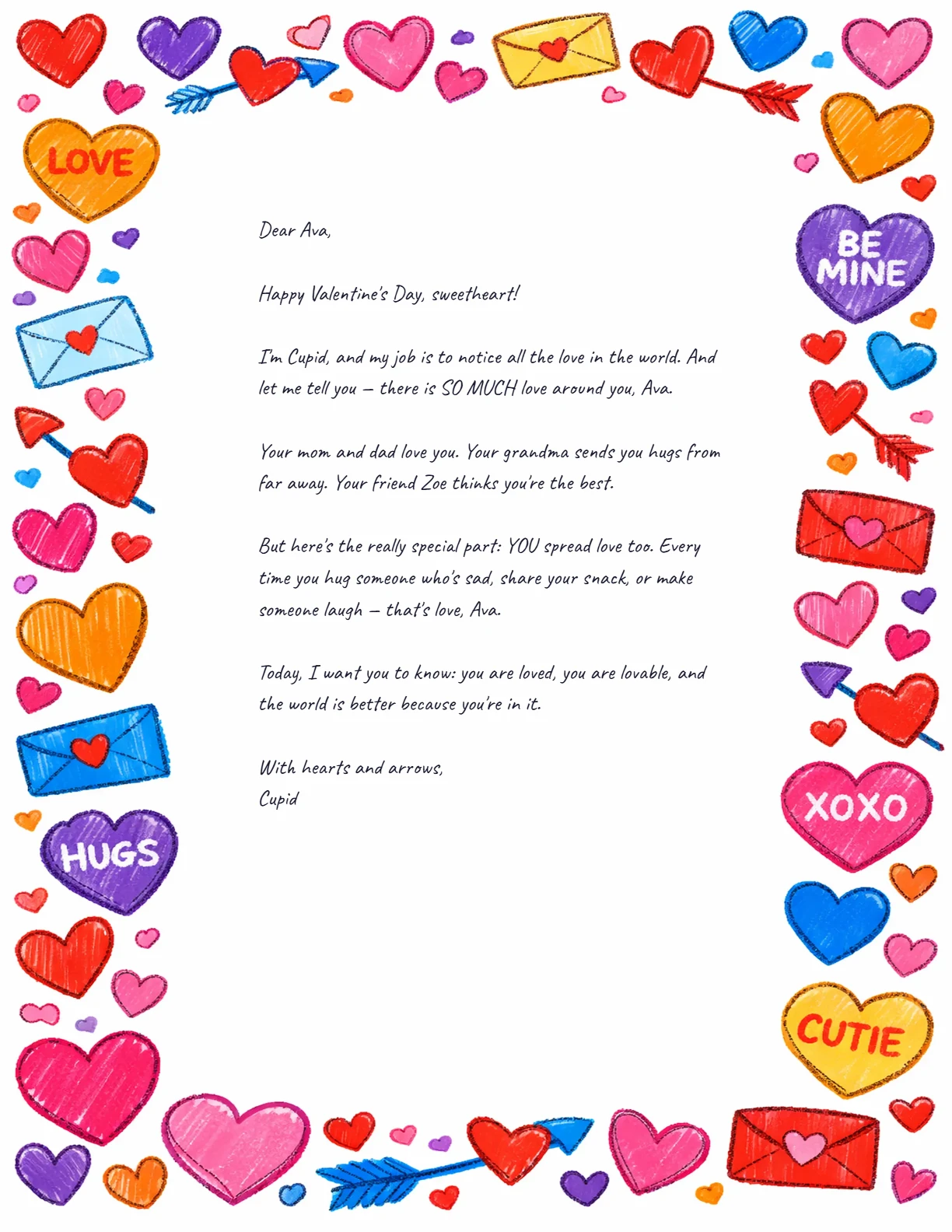 Valentine's Day Letter (age 6) — personalized letter on real letterhead