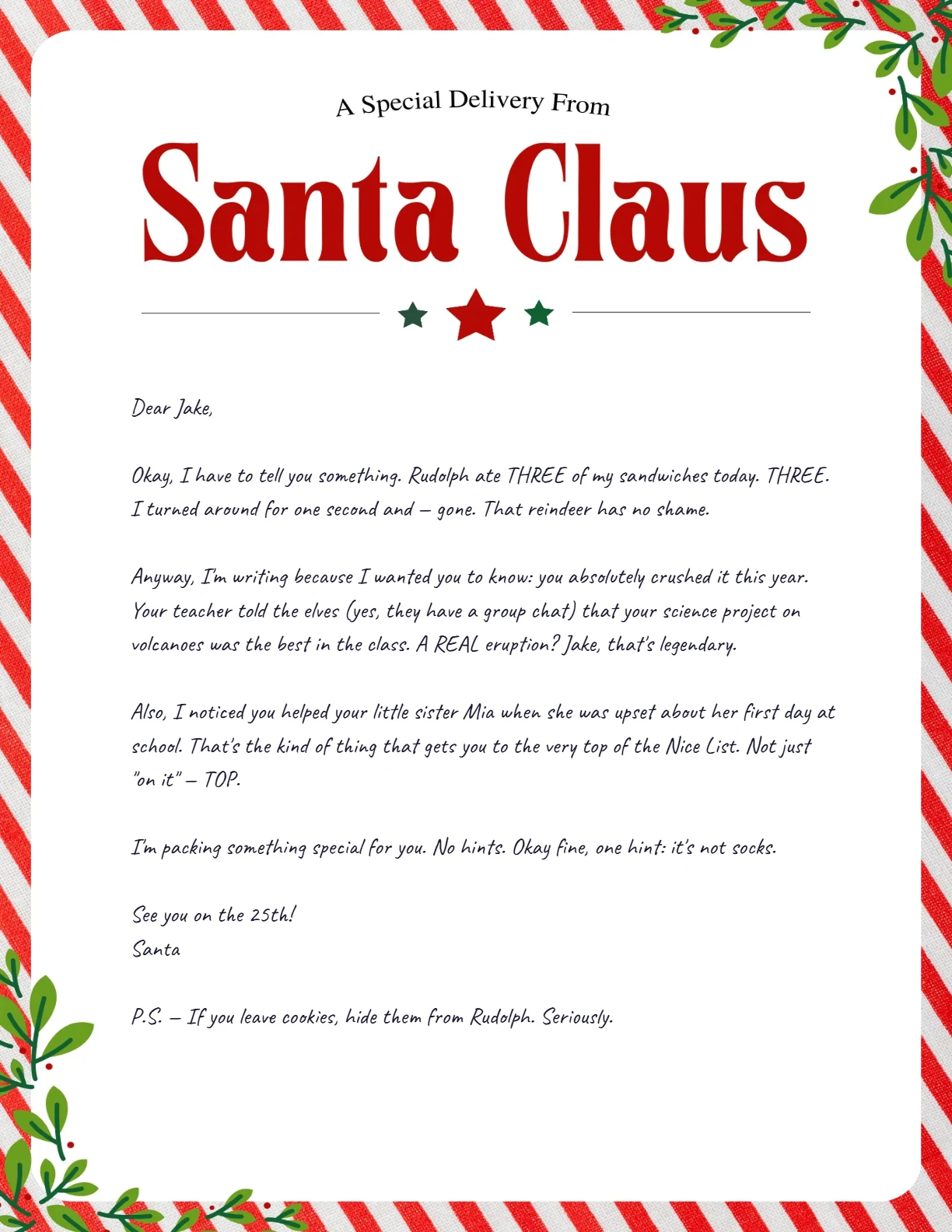 Funny Santa Letter (age 8) — personalized letter on real letterhead