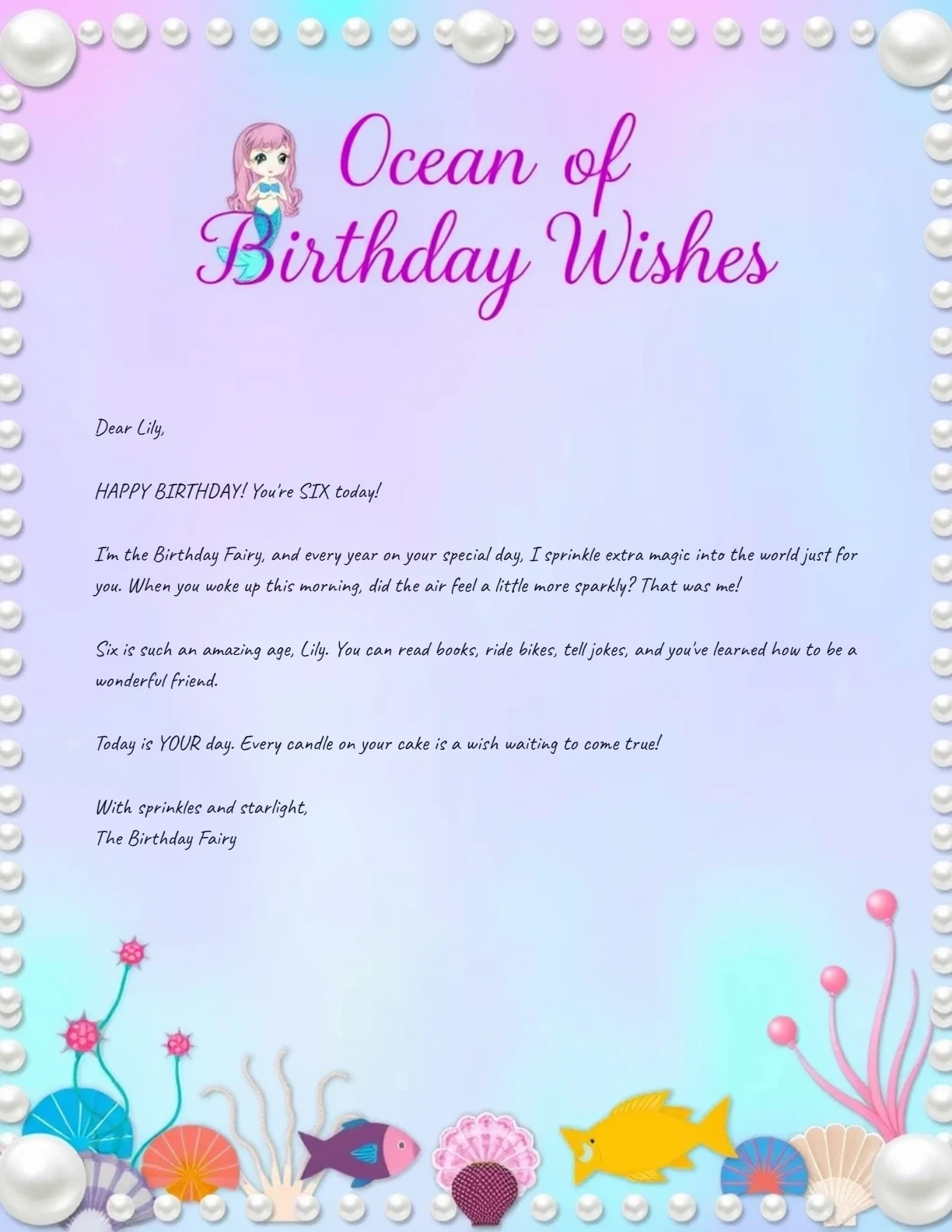 Turning 6 Birthday Letter — personalized letter on real letterhead