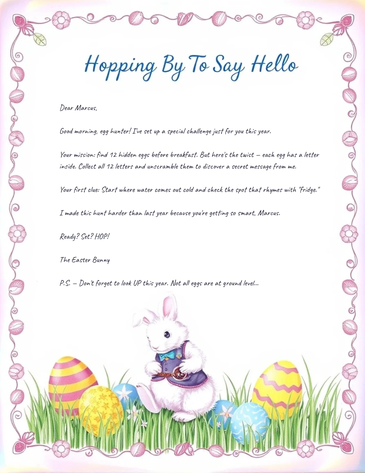 Egg Hunt Clue Letter (age 7) — personalized letter on real letterhead
