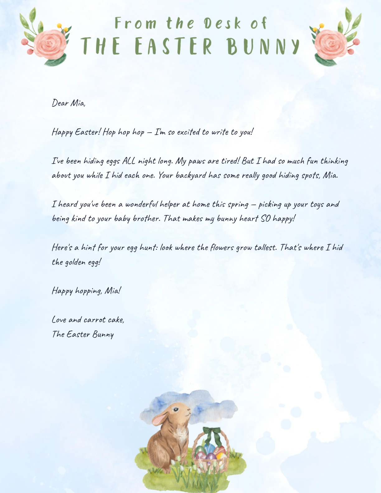 Easter Morning Letter (age 4) — personalized letter on real letterhead