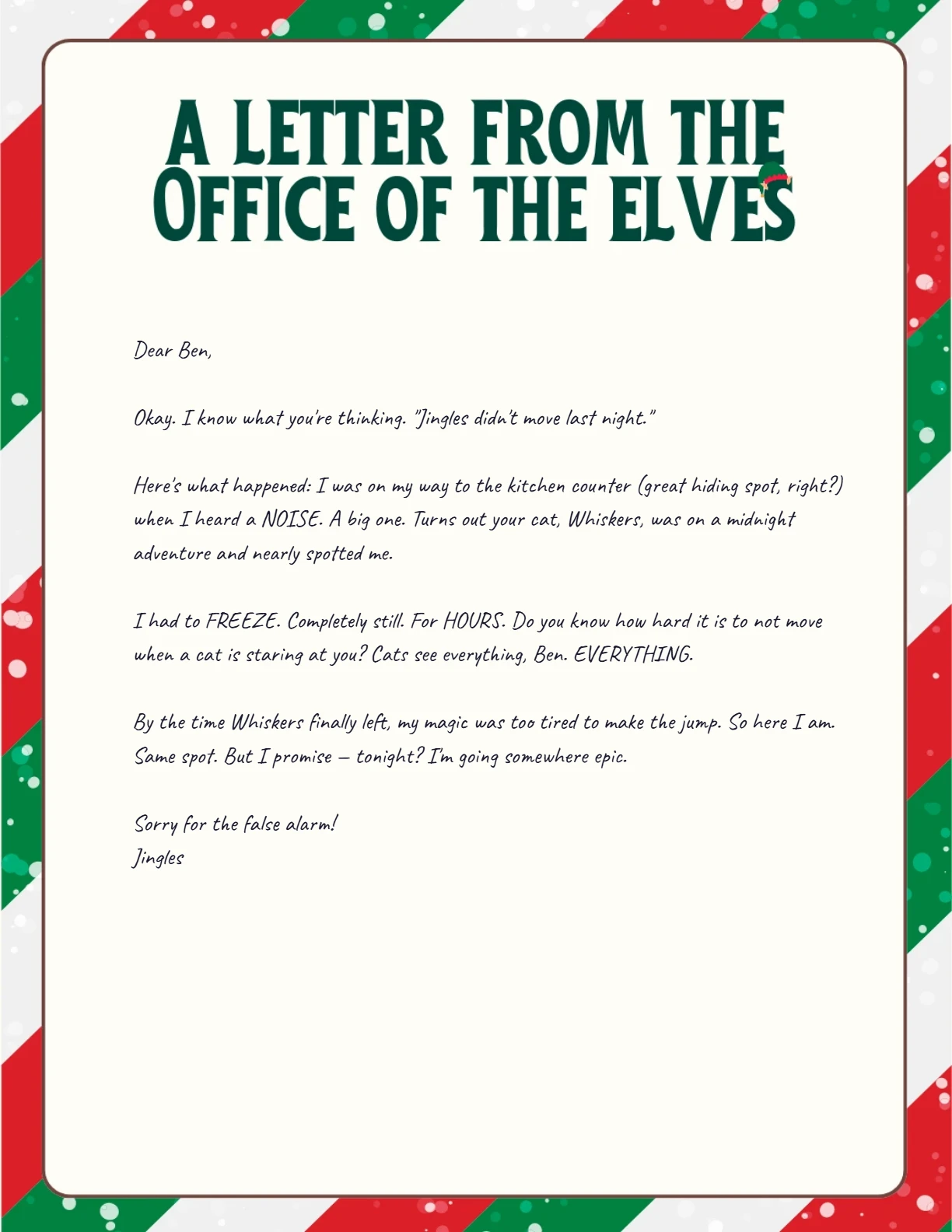 "Elf Forgot to Move" Letter (any age) — personalized letter on real letterhead