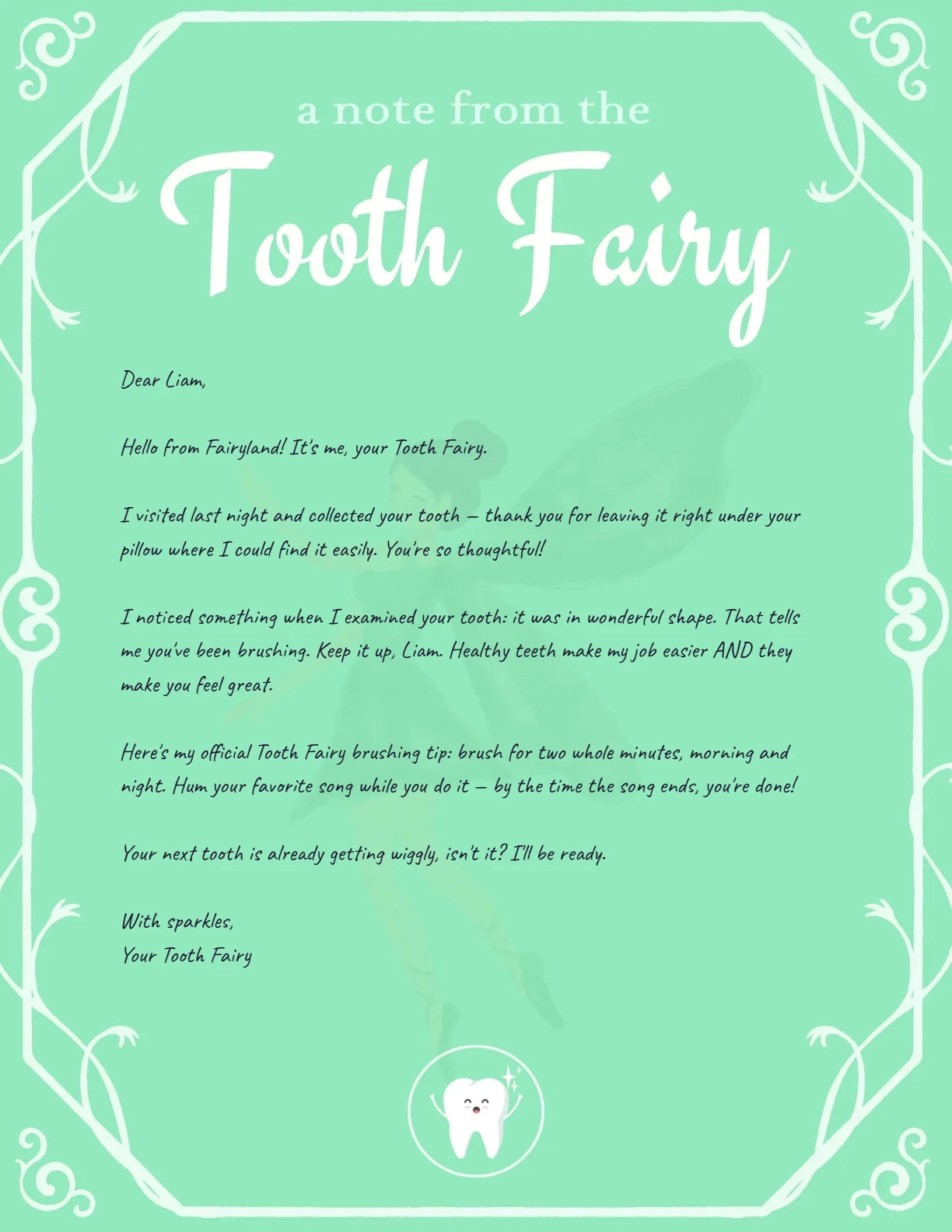 Brushing Encouragement (age 7) — personalized letter on real letterhead